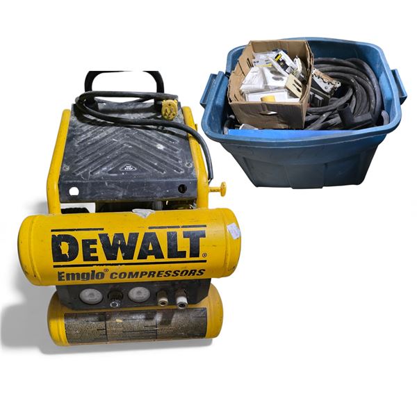 Dewalt Emglo Air Compressor and Assorted Cords and Accessories