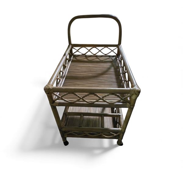 Vintage Rattan Serving Cart , Approx. H33" x W19" x D25"