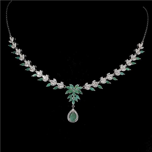 EMERALD NECKLACE IN 14K WHITE PLATED GOLD OVER 925 STERLING SILVER - 19.5 INCHES LONG - APPRAISED RE