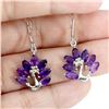 Image 2 : AMETHYST PEACOCK SHAPED EARRINGS IN 14K WHITE PLATED GOLD OVER 925 STERLING SILVER - APPRAISED REPLA