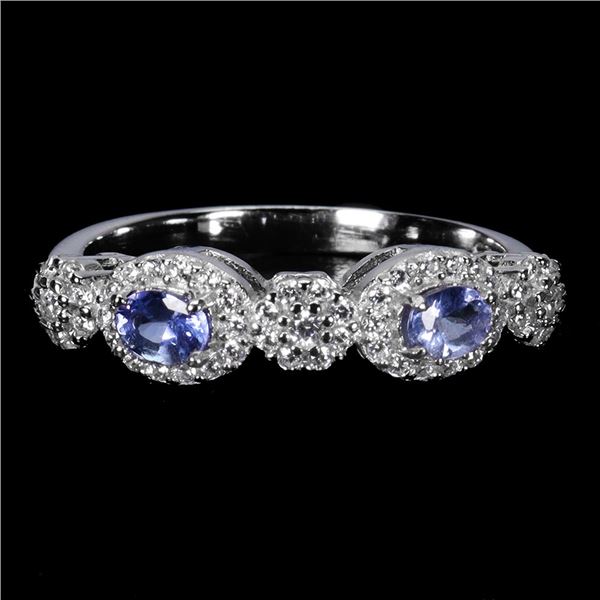 TANZANITE RING IN 14K WHITE PLATED GOLD OVER 925 STERLING SILVER - SIZE 8 - APPRAISED REPLACEMENT VA