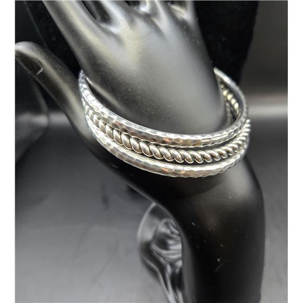 SILPADA STERLING SILVER SET OF 3 HEAVY BANGLE BRACELETS. OPENING FRO EACH BANGLE IS APPROX 2.5â[x=#8