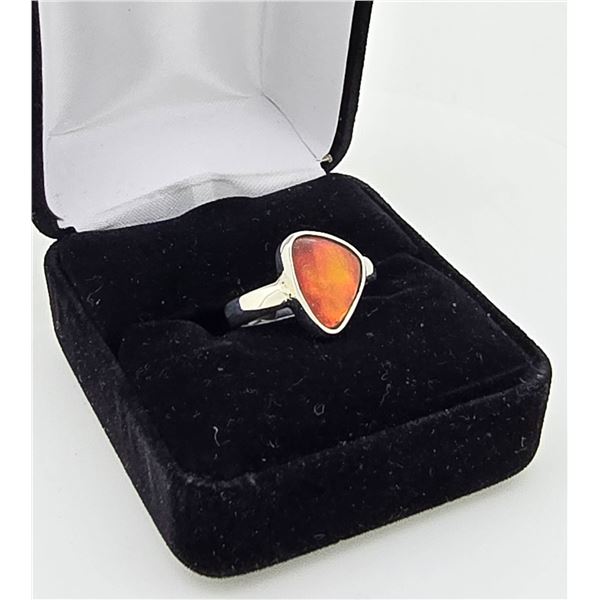 BEAUTIFUL STERLING SILVER RING WITH EXPENSIVE NATURAL AMMOLITE STONE â€“ ESTIMATE 