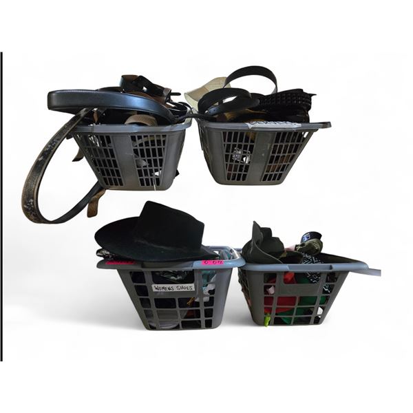 Group of 5 baskets — includes hats, caps, belts, etc.