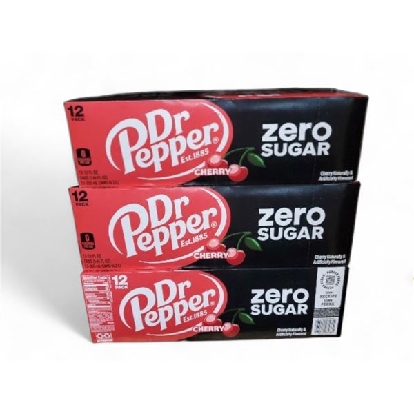 Group of 3 crates of Dr Pepper Cherry Zero Sugar Drink - exp Nov 2025