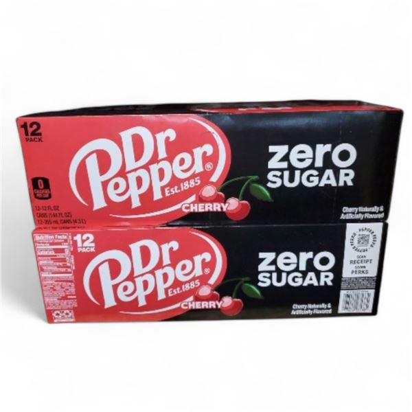 Group of 2 crates of Dr Pepper Cherry Zero Sugar Drink - exp Nov 2025