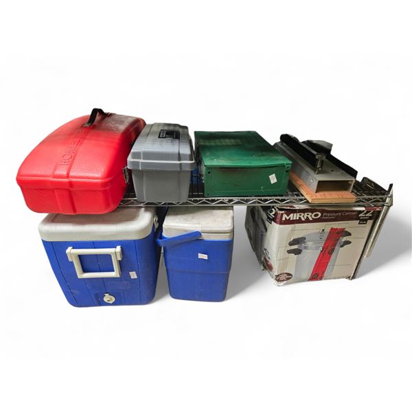 2 Shelves - Includes Chainsaw, Tools, Tool Boxes, Cooler, Cooker etc