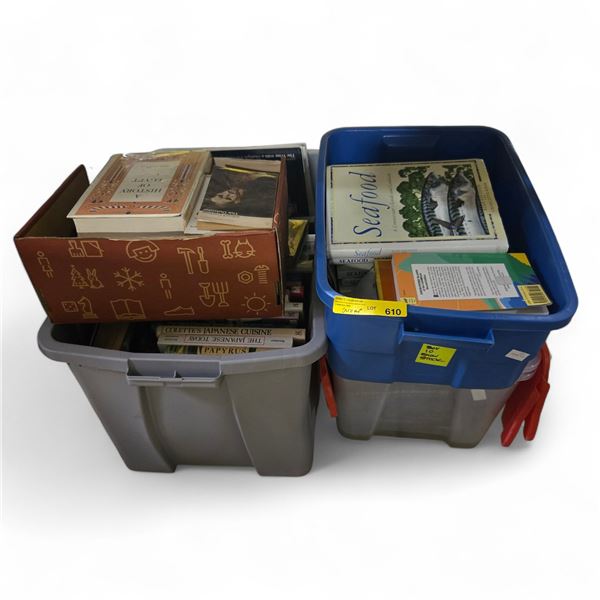 Group of 6 Bins of Cooking and Leisure Books