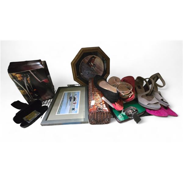 Group of Misc Items - Includes 4 Hollow Flutes, Art, Shoes, Home Decor & Accessories