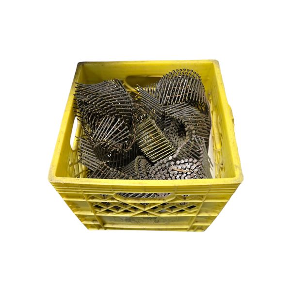 Crate full of Industrial Coils of Collated Framing Nails