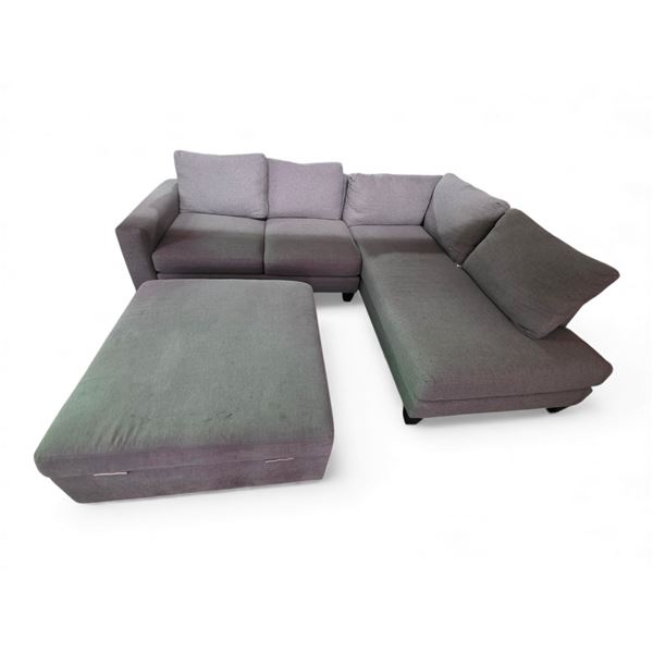 Stylus Contemporary Sectional Sofa with Storage Ottoman - Gray