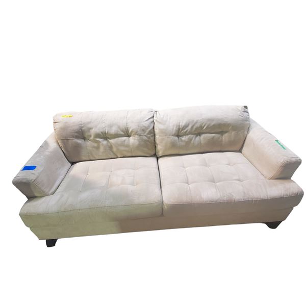 Cream Velvet Upholstered Sofa, Approx. H27" x W80" x D38"