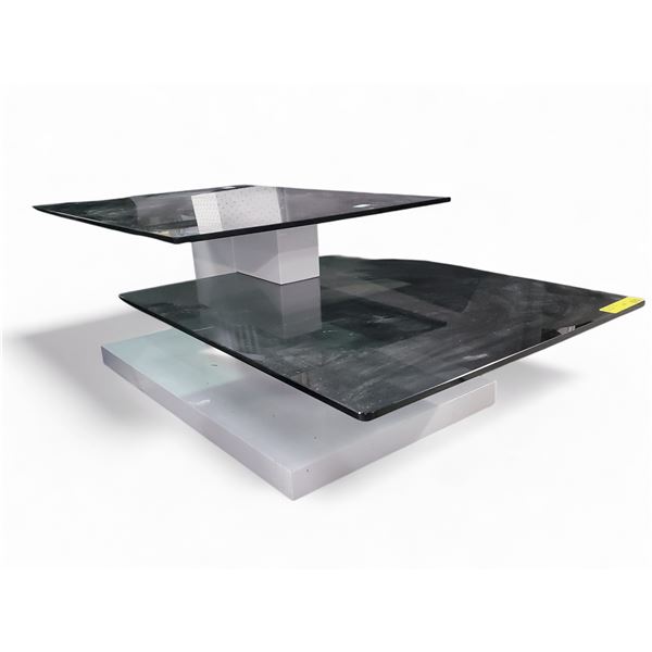 Unique Tiered Design Glass Coffee Table, Approx. 15.5" x W47" x D23.5"