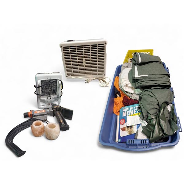 Air Heater, Compact Fan, Tools, Clothing, and Books