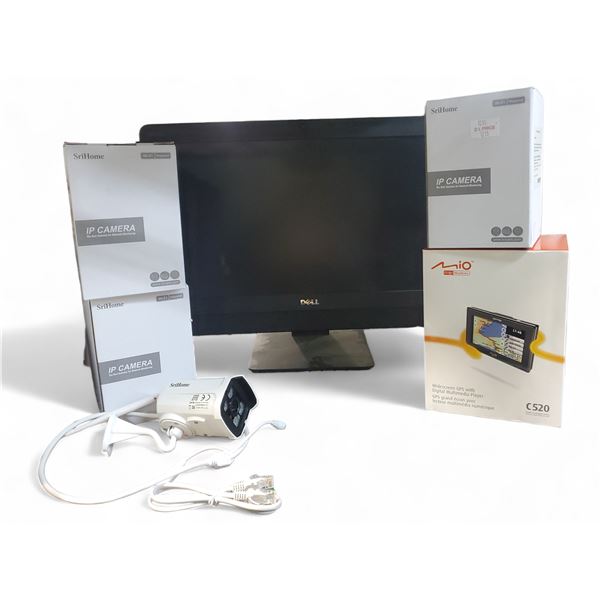 4 SriHome IP Cameras, Mio C520 Widescreen GPS, and Dell OptiPlex AIO Monitor