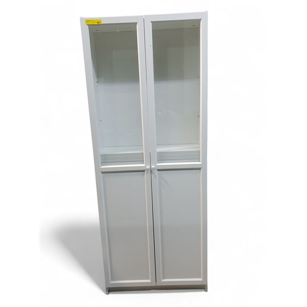 Tall White Glass Display Cabinet, H79" x W31" x D12"