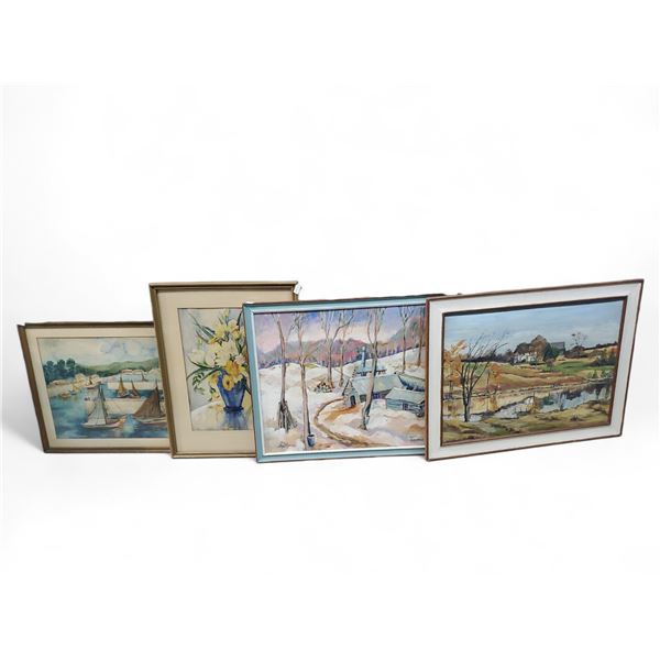 Group of 4 Framed Watercolor and Wall Art - Various Sizes