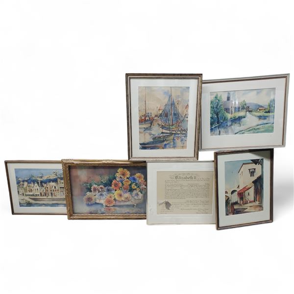 Group of 6 Framed Watercolor and Wall Art - Various Sizes