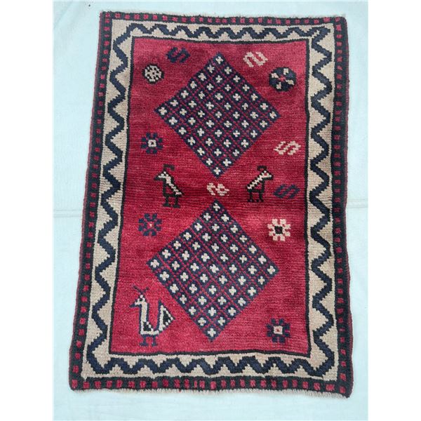 Shiraz geometric map, Fluffy, wool root 100% Authentic Hand Knotted Wool Persian Rug (Size - 4'Ã[x=#