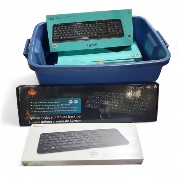 Bin of Various Keyboards - Logitech, Microsoft, Etc.