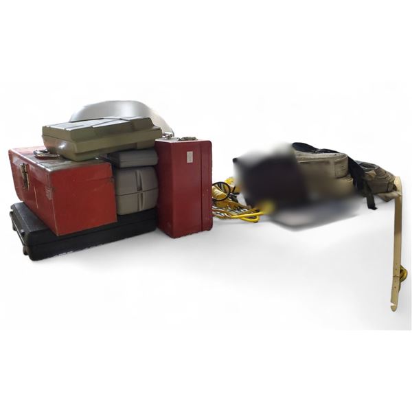 Shelf lot of Misc - Tools Boxes, Ryobi Sander, DeWalt VSR Drill, Rope, Etc.