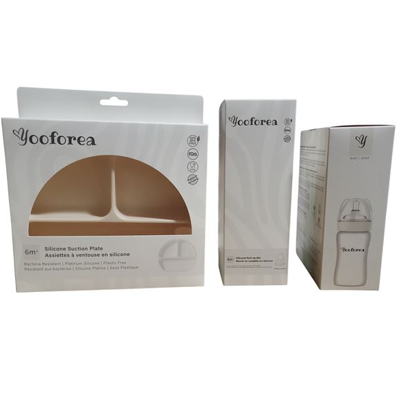 21-Pcs Silicone Suction Plate, 8-Pcs Silicone Roll Up Bib, 12-Pcs Silicone Glass Baby Bottle