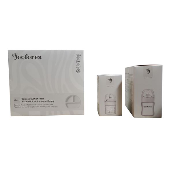 Group of 4 Boxes of Silicone Suction Plate, Silicone Glass Baby Bottle 0m & 2m - Includes