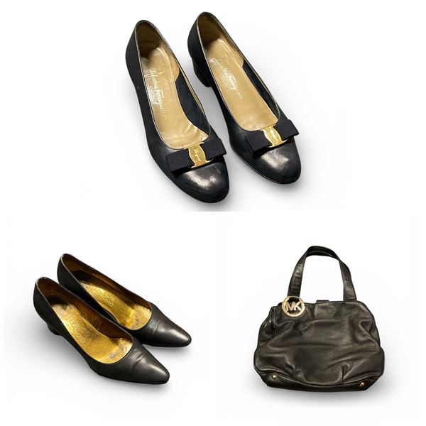 Group of 2 Authentic Ferragamo Shoes Made in Italy & Michael Kors Bag