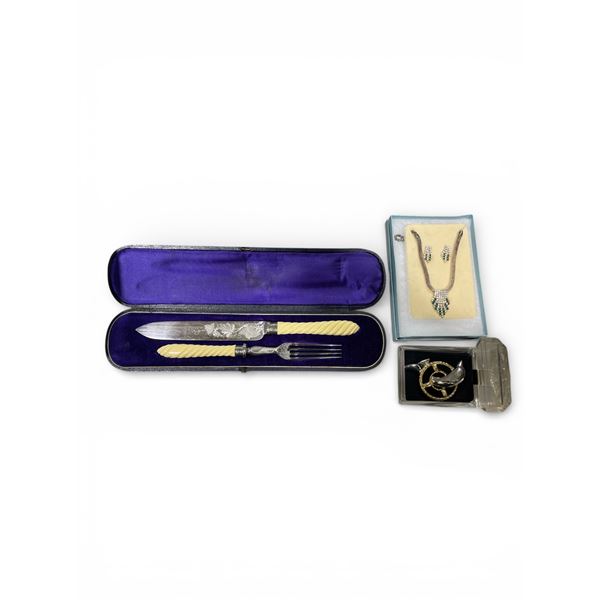 Group of 3 - Necklace, Broach, Fork & Knife Set