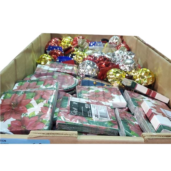 Large box of Christmas Supplies - Napkins, Balls, Decor, Etc.