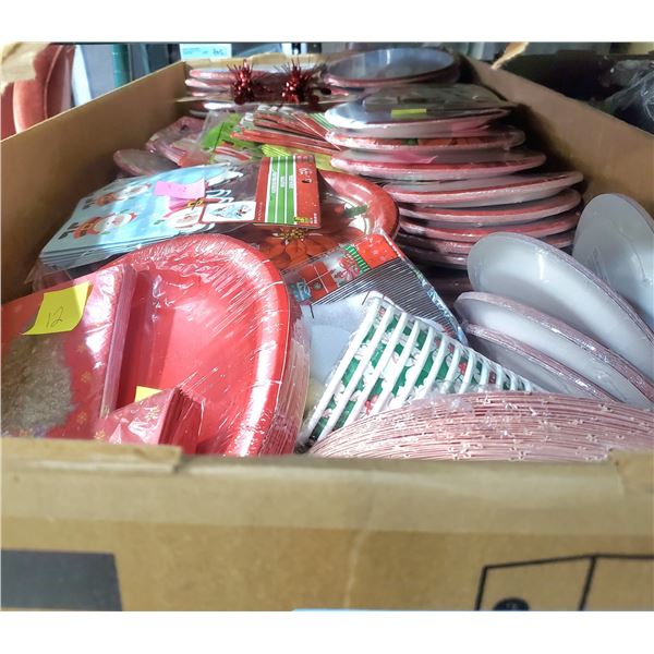 Large Box of Christmas Napkins, Cups, Plated, Etc.