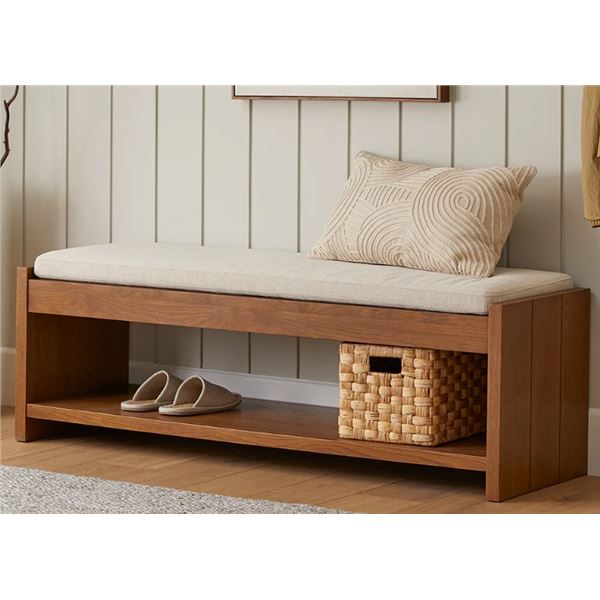Article Cassie 56" Bench - Smoked Oak and Taupe Chenille - RV: $649 CAD - in Box