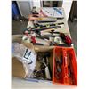 Image 1 : LARGE TOTE OF ASSORTED TOOLS AND HOUSE HOLD GOODS