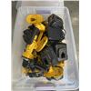 Image 3 : TOTE FULL OF ASSORTED DEWALT CORDLESS POWER TOOLS AND BATTERIES, CHARGER ETC