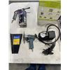 Image 2 : HARNESSES, GRINDER. ETC AND BOX OF WOOD FINISHING SUPPLIES