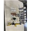 Image 4 : HARNESSES, GRINDER. ETC AND BOX OF WOOD FINISHING SUPPLIES