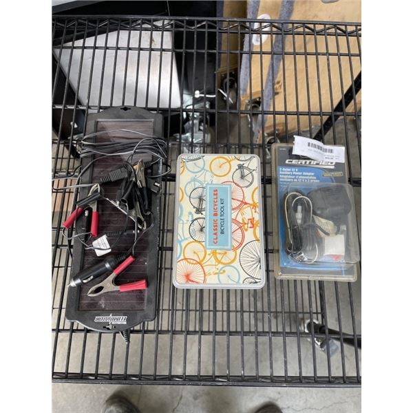 BIKE REPAIR KIT, SOLAR PANEL, AND POWER ADAPTER