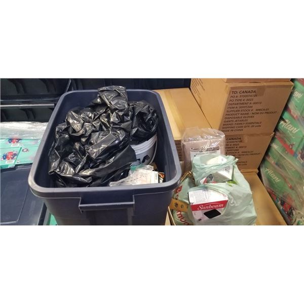 TOTE AND BOX OF RENO SUPPLIES