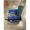 Image 1 : ASSORTED RUBBERMAID STORAGE TOTE LIDS, BLACK AND BLUIE STORAGE TOTE,  AND INTERLOCKING FOAM MATTS, S