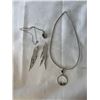 Image 1 : SILVER CHOKER BIB NECKLACE W/ PENDANT, CHANDELIER DANGLE EARRINGS AND CHAIN NECKLACE WITH PENDANT