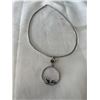Image 2 : SILVER CHOKER BIB NECKLACE W/ PENDANT, CHANDELIER DANGLE EARRINGS AND CHAIN NECKLACE WITH PENDANT