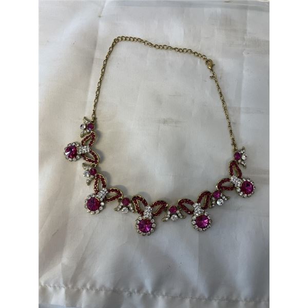RED AND WHITE RHINESTONES GF NECKLACE