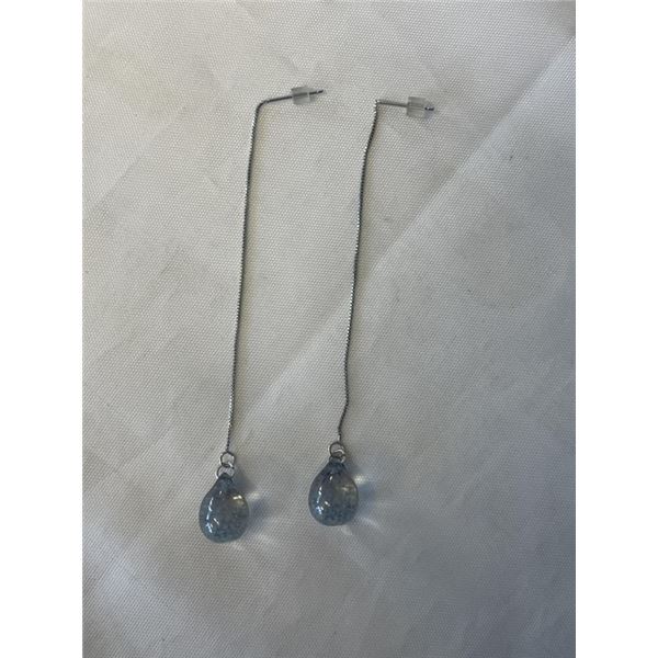 STERLING SILVER W/ ROCK CRYSTAL STONES DANGLE EARRINGS