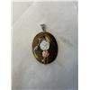Image 1 : VINTAGE STERLING SILVER W/ TIGERS EYE, PINK CORAL AND MOTHER OF PEARL PENDANT