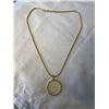 Image 3 : VINTAGE 3D HOLOGRAM PENDANT COIN FRAMED WITH EXTRA LENGTH GOLD PLATED CHAIN NECKLACE