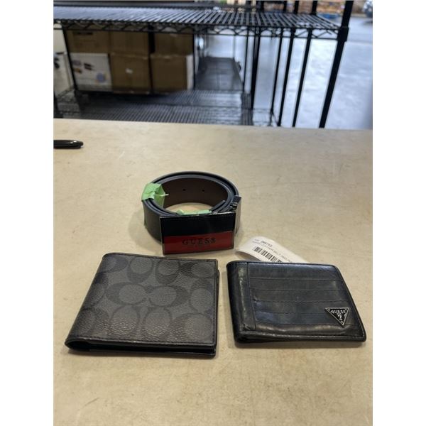 GUESS LEATHER BELT AND WALLET, AND COACH WALLET, UNAUTHENTICATED
