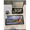 Image 1 : BAG OF JEWELLERY, ROGERS SILVER PLATE CUTLERY, AND PRINT