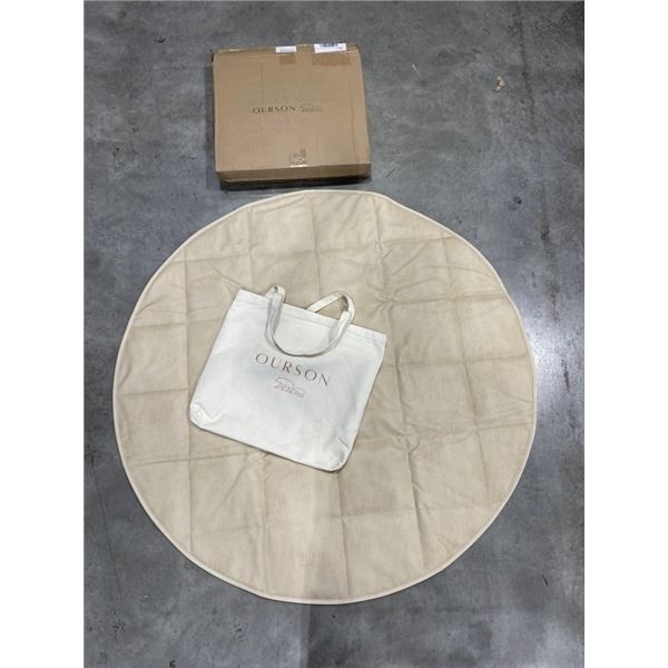 NEW OURSON PORTABLE ROUND PLAYMAT WITH CARRY BAG, CHESTNUT VEGAN LEATHER, 48 INCH ROUND