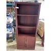 Image 1 : CHERRY FINISH BOOKSHELF W/ 2 DOORS - APPROX 5.5FT TALL