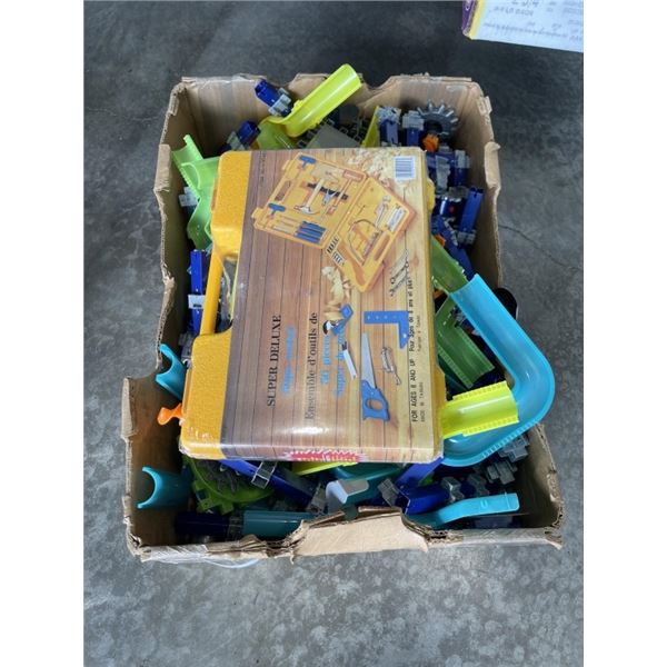 BOX OF KIDS BUILDER TOYS AND KIDS NEW 56PC TOOL SET